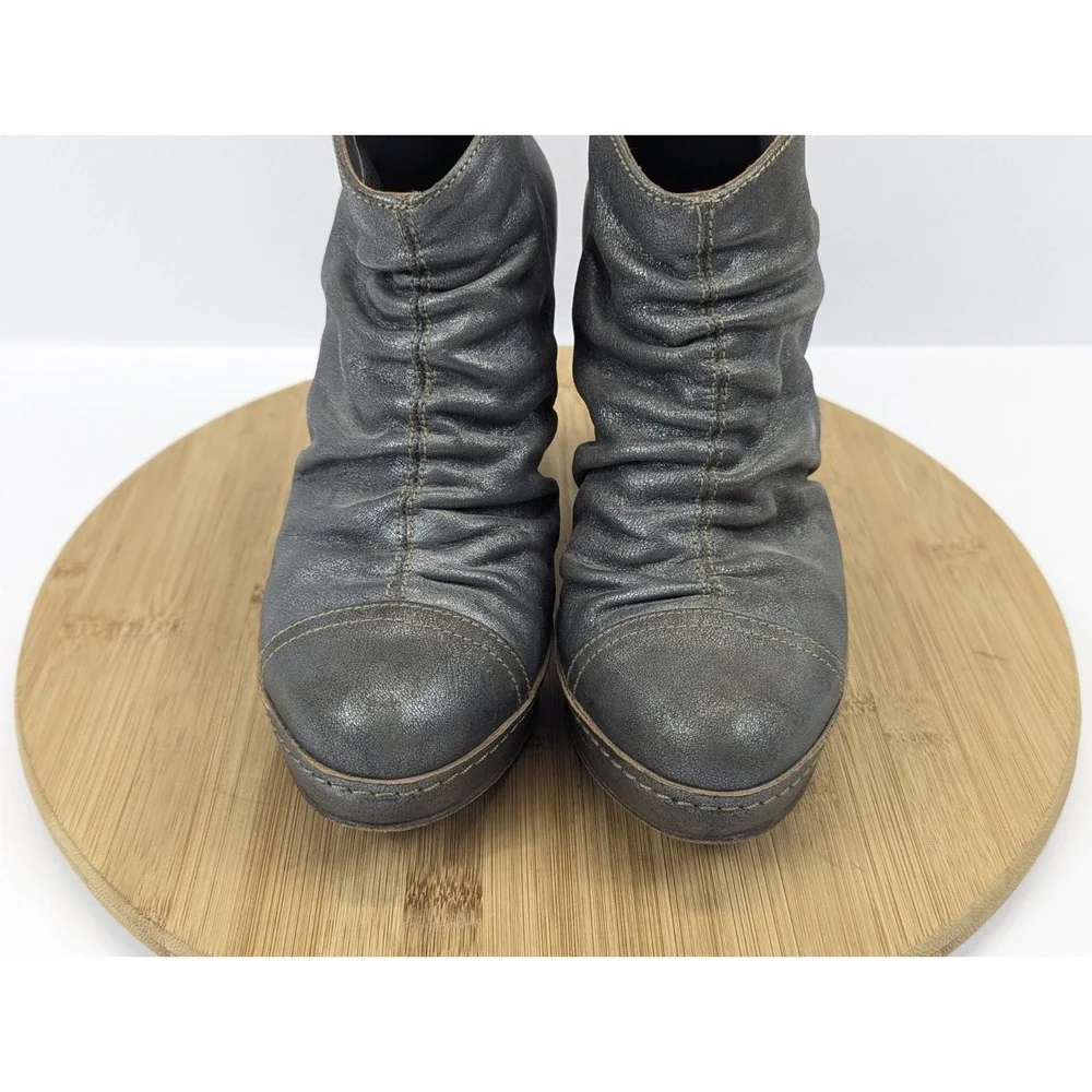Metallic‎ Pewter Ruched Leather Woman 6 Ankle Boots FIORENTINI BAKER